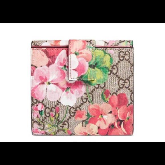 GUCCI 470071 GG Supreme Monogram Blooms Print French Flap Wallet Antique Rose - Picture 4 of 13
